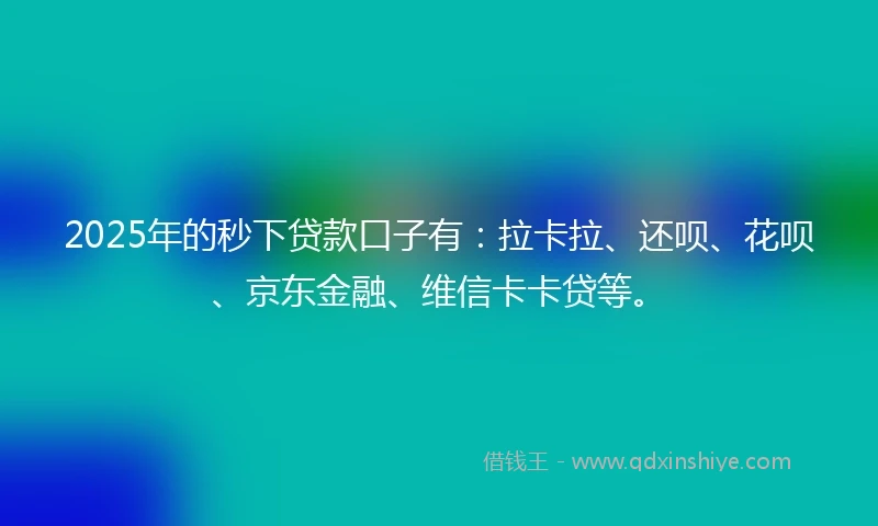 2025年的秒下贷款口子有：拉卡拉、还呗、花呗、京东金融、维信卡卡贷等。