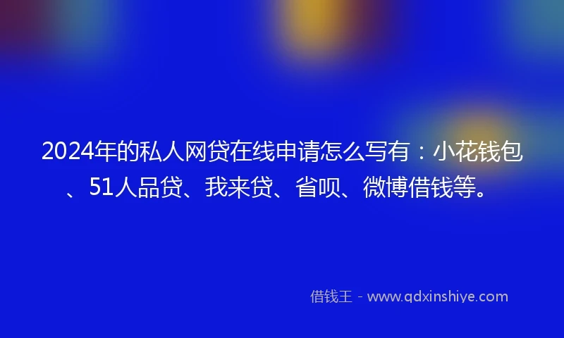 2024年的私人网贷在线申请怎么写有：小花钱包、51人品贷、我来贷、省呗、微博借钱等。