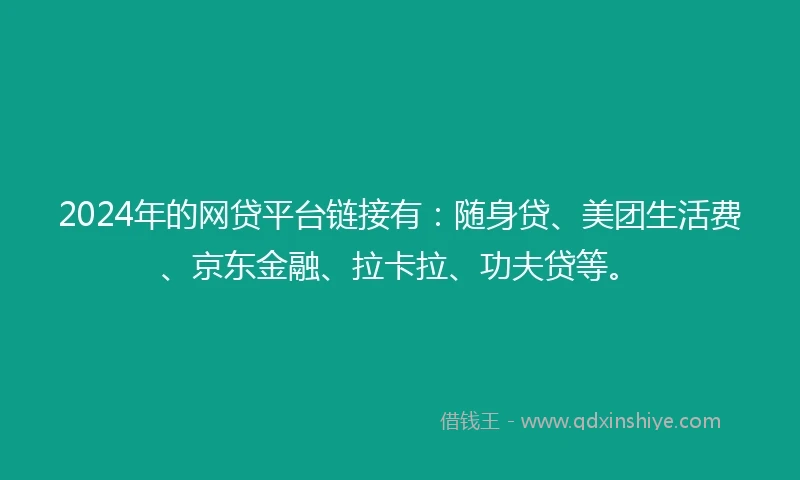 2024年的网贷平台链接有：随身贷、美团生活费、京东金融、拉卡拉、功夫贷等。