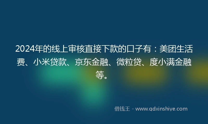 2024年的线上审核直接下款的口子有：美团生活费、小米贷款、京东金融、微粒贷、度小满金融等。