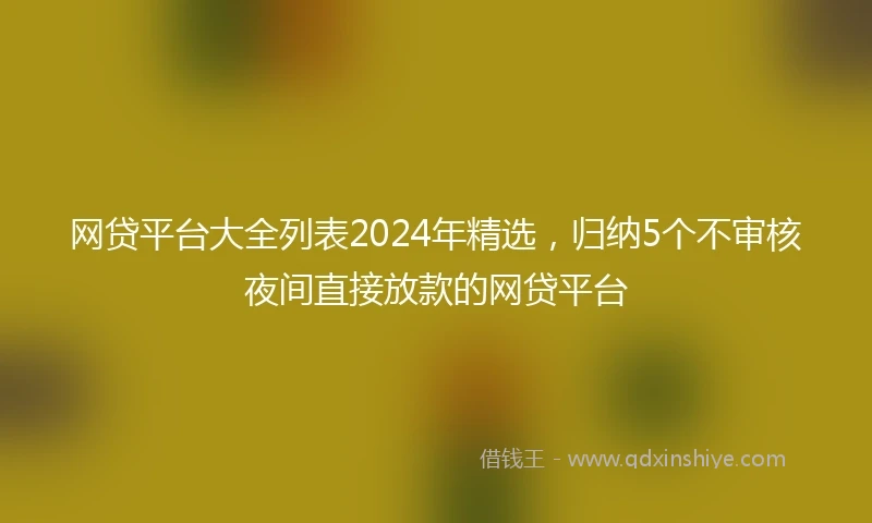 网贷平台大全列表2024年精选，归纳5个不审核夜间直接放款的网贷平台