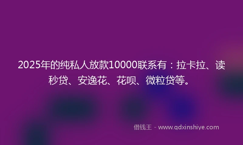 2025年的纯私人放款10000联系有：拉卡拉、读秒贷、安逸花、花呗、微粒贷等。