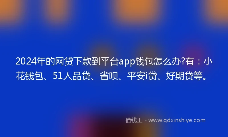 2024年的网贷下款到平台app钱包怎么办?有：小花钱包、51人品贷、省呗、平安i贷、好期贷等。