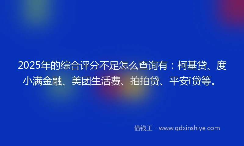 2025年的综合评分不足怎么查询有：柯基贷、度小满金融、美团生活费、拍拍贷、平安i贷等。