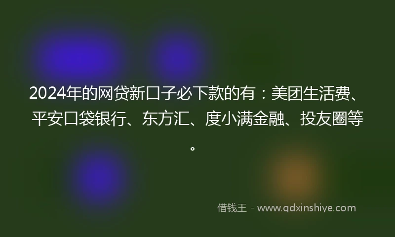 2024年的网贷新口子必下款的有：美团生活费、平安口袋银行、东方汇、度小满金融、投友圈等。