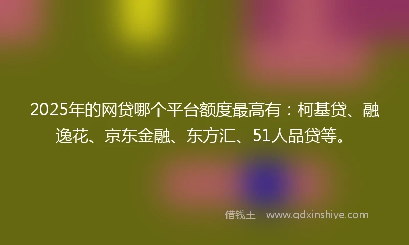 2025年的网贷哪个平台额度最高有：柯基贷、融逸花、京东金融、东方汇、51人品贷等。