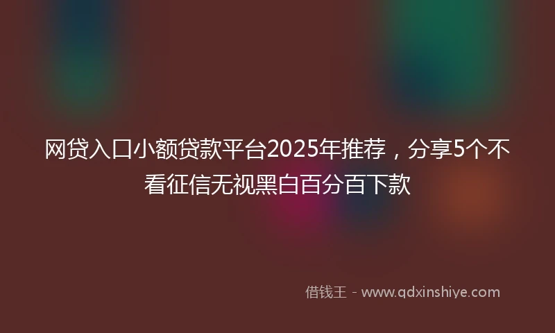 网贷入口小额贷款平台2025年推荐，分享5个不看征信无视黑白百分百下款