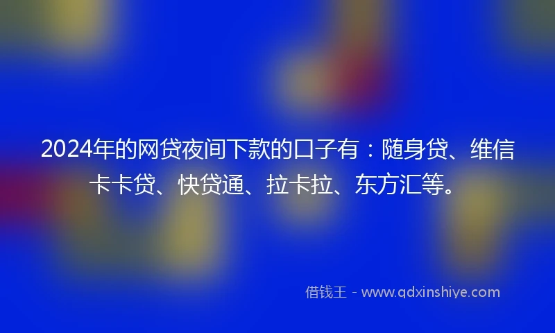 2024年的网贷夜间下款的口子有：随身贷、维信卡卡贷、快贷通、拉卡拉、东方汇等。