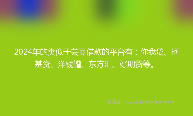 2024年的类似于芸豆借款的平台有：你我贷、柯基贷、洋钱罐、东方汇、好期贷等。