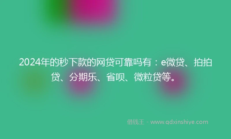 2024年的秒下款的网贷可靠吗有：e微贷、拍拍贷、分期乐、省呗、微粒贷等。