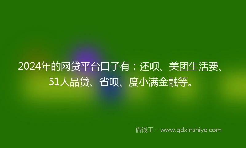 2024年的网贷平台口子有：还呗、美团生活费、51人品贷、省呗、度小满金融等。