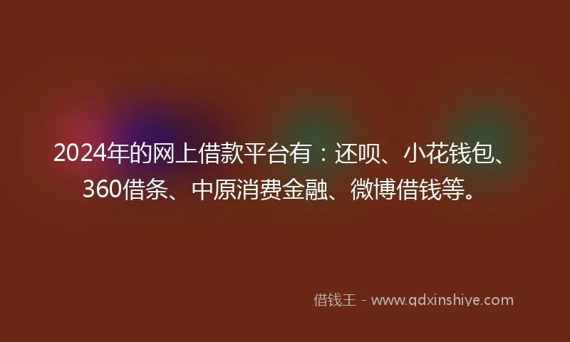 2024年的网上借款平台有：还呗、小花钱包、360借条、中原消费金融、微博借钱等。