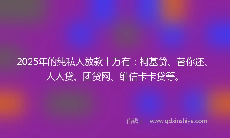 2025年的纯私人放款十万有：柯基贷、替你还、人人贷、团贷网、维信卡卡贷等。