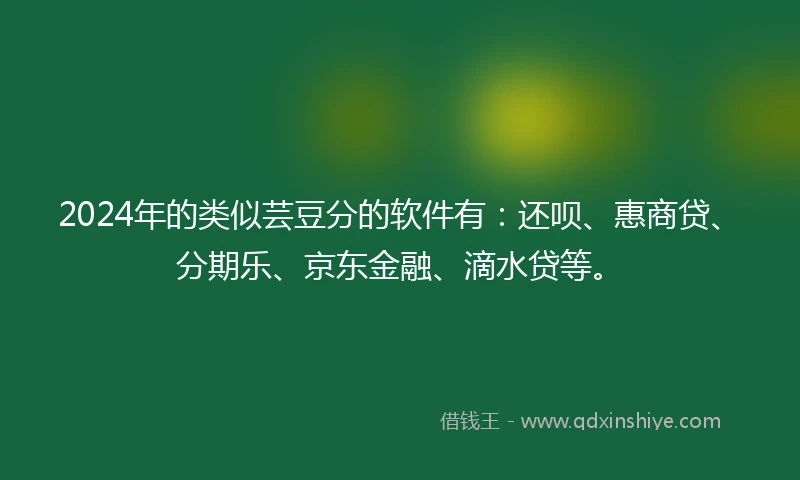 2024年的类似芸豆分的软件有：还呗、惠商贷、分期乐、京东金融、滴水贷等。
