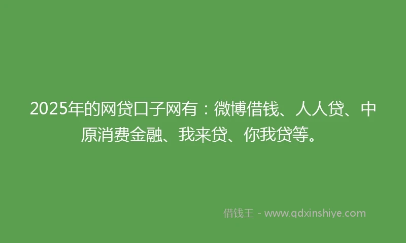 2025年的网贷口子网有：微博借钱、人人贷、中原消费金融、我来贷、你我贷等。