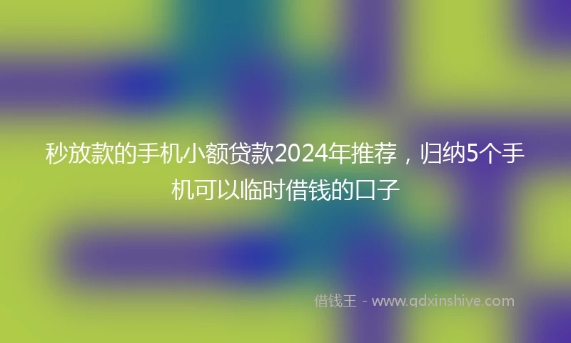 秒放款的手机小额贷款2024年推荐，归纳5个手机可以临时借钱的口子