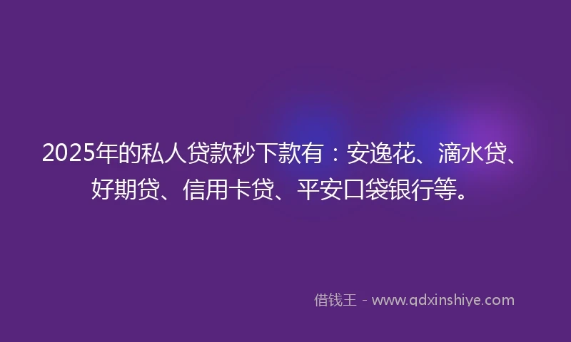 2025年的私人贷款秒下款有：安逸花、滴水贷、好期贷、信用卡贷、平安口袋银行等。