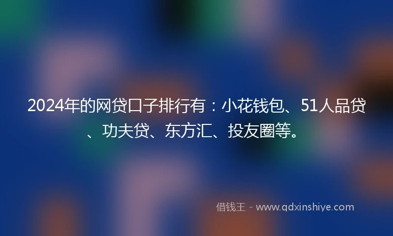 2024年的网贷口子排行有：小花钱包、51人品贷、功夫贷、东方汇、投友圈等。
