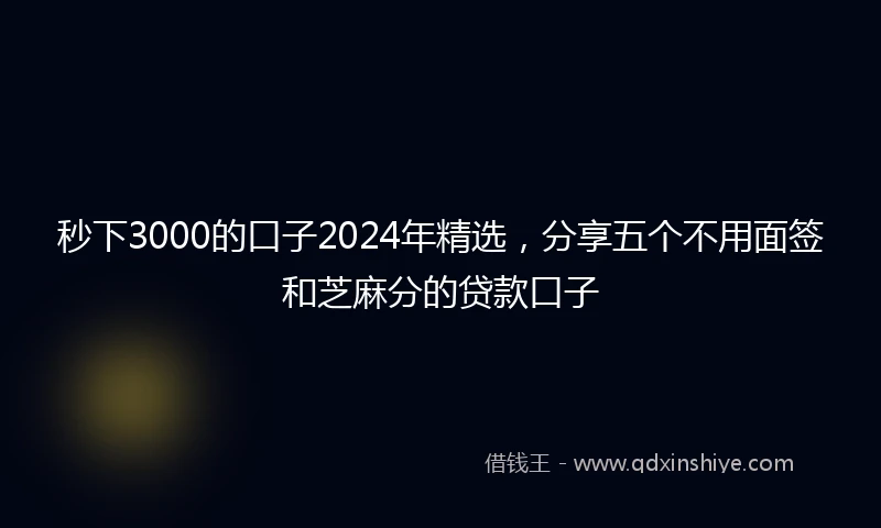 秒下3000的口子2024年精选，分享五个不用面签和芝麻分的贷款口子