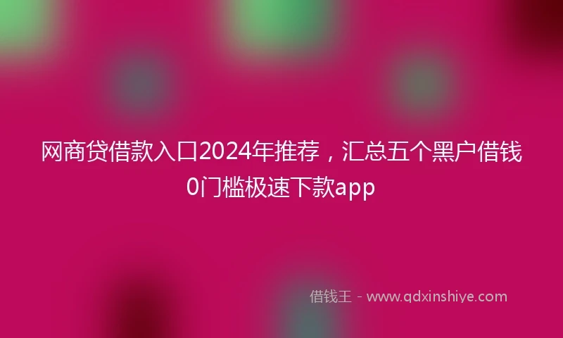 网商贷借款入口2024年推荐，汇总五个黑户借钱0门槛极速下款app