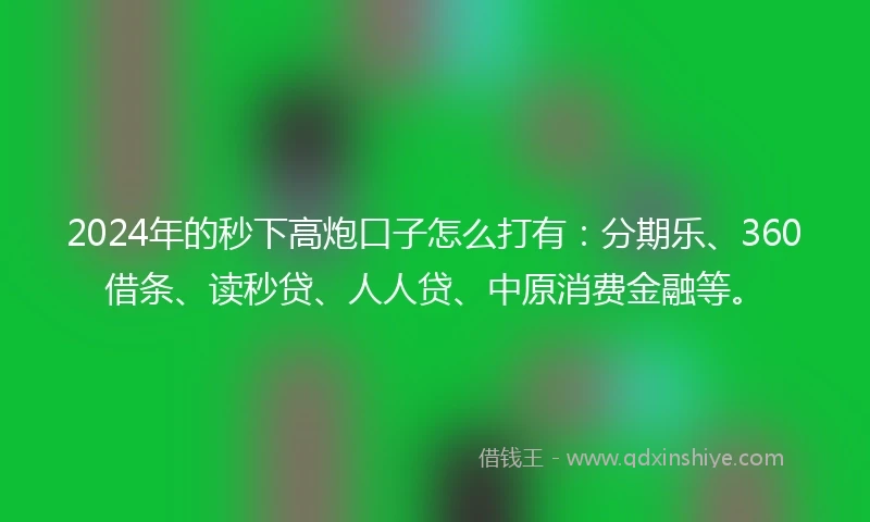 2024年的秒下高炮口子怎么打有：分期乐、360借条、读秒贷、人人贷、中原消费金融等。