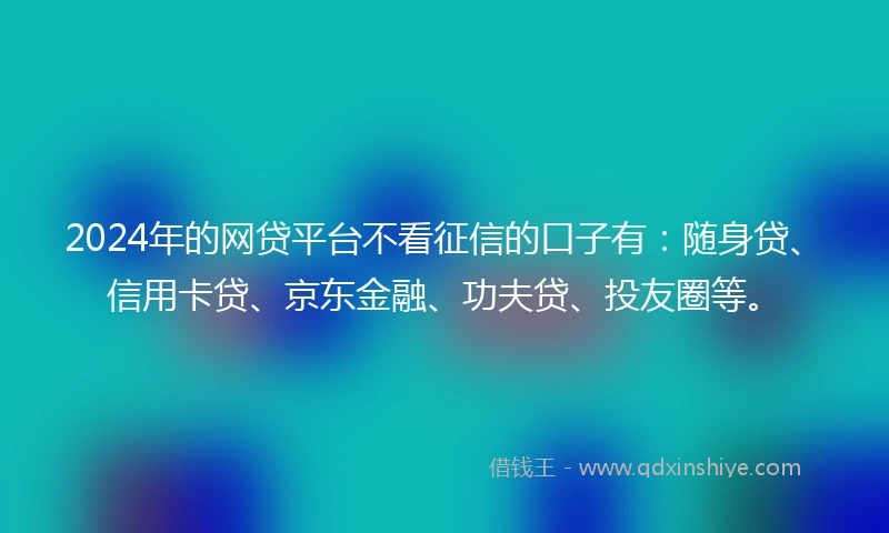 2024年的网贷平台不看征信的口子有：随身贷、信用卡贷、京东金融、功夫贷、投友圈等。
