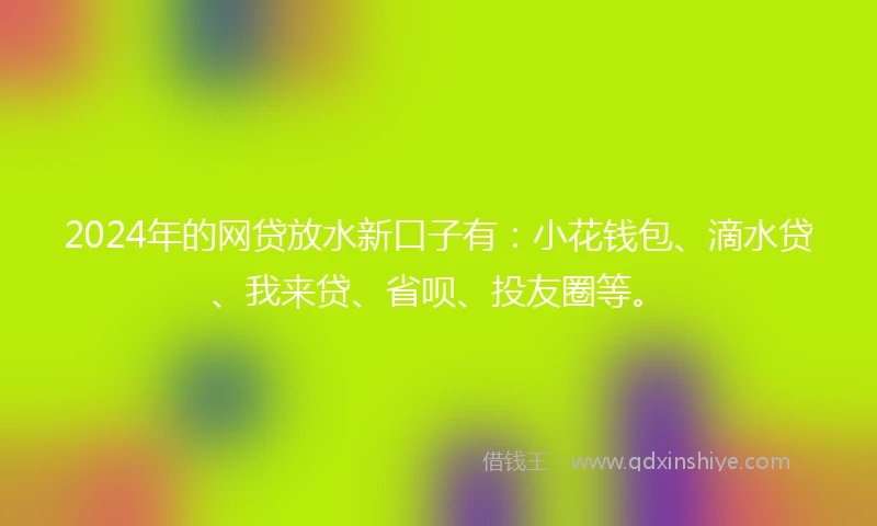 2024年的网贷放水新口子有：小花钱包、滴水贷、我来贷、省呗、投友圈等。