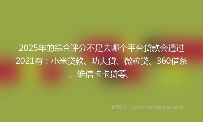 2025年的综合评分不足去哪个平台贷款会通过2021有：小米贷款、功夫贷、微粒贷、360借条、维信卡卡贷等。