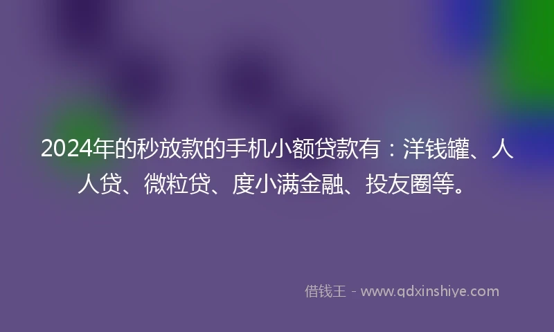 2024年的秒放款的手机小额贷款有：洋钱罐、人人贷、微粒贷、度小满金融、投友圈等。