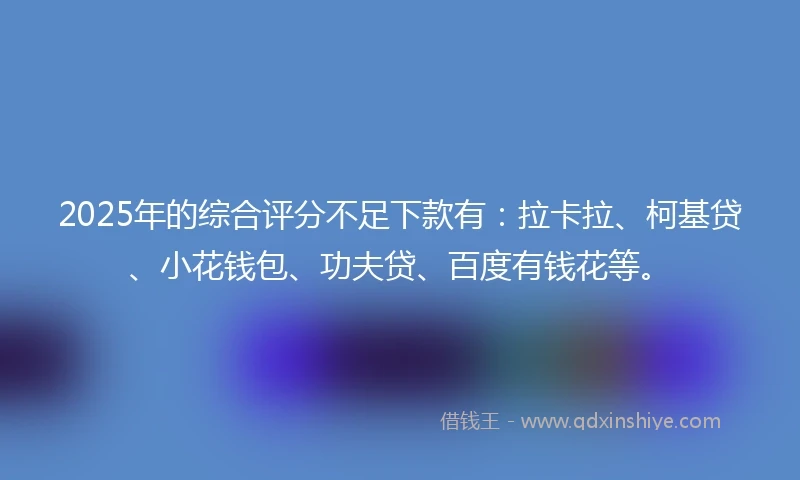 2025年的综合评分不足下款有：拉卡拉、柯基贷、小花钱包、功夫贷、百度有钱花等。