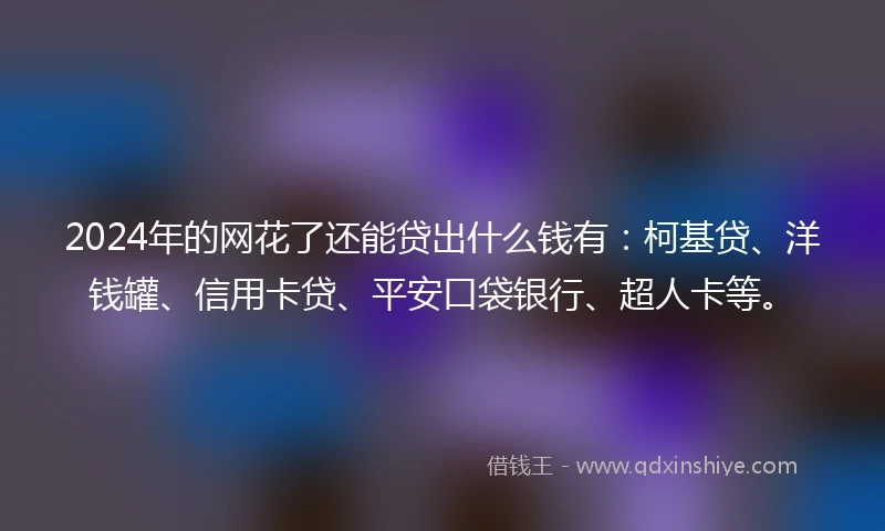 2024年的网花了还能贷出什么钱有：柯基贷、洋钱罐、信用卡贷、平安口袋银行、超人卡等。
