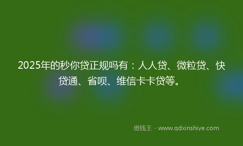 2025年的秒你贷正规吗有：人人贷、微粒贷、快贷通、省呗、维信卡卡贷等。
