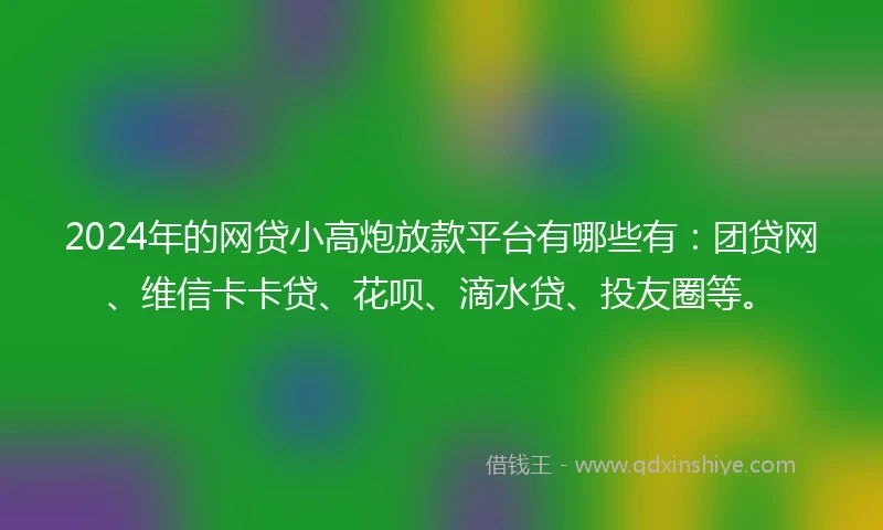 2024年的网贷小高炮放款平台有哪些有：团贷网、维信卡卡贷、花呗、滴水贷、投友圈等。