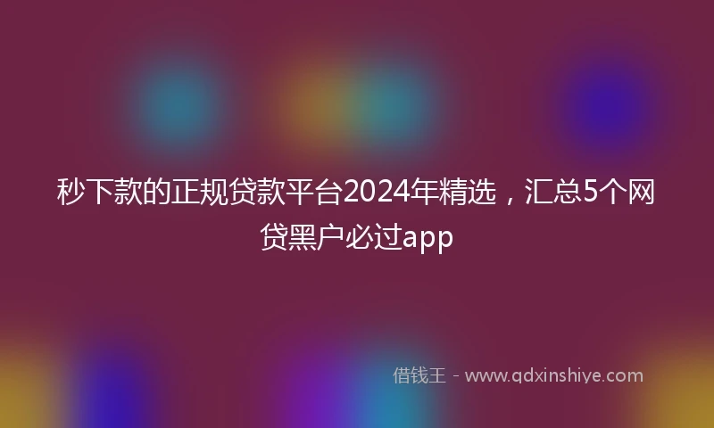 秒下款的正规贷款平台2024年精选，汇总5个网贷黑户必过app