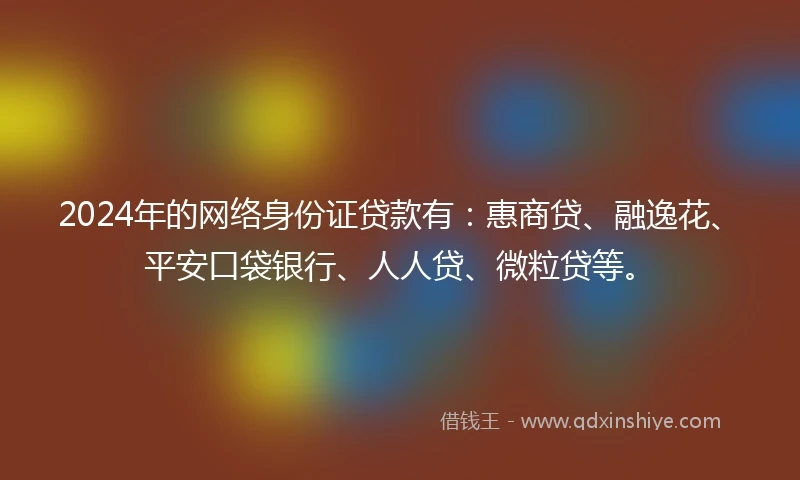 2024年的网络身份证贷款有：惠商贷、融逸花、平安口袋银行、人人贷、微粒贷等。
