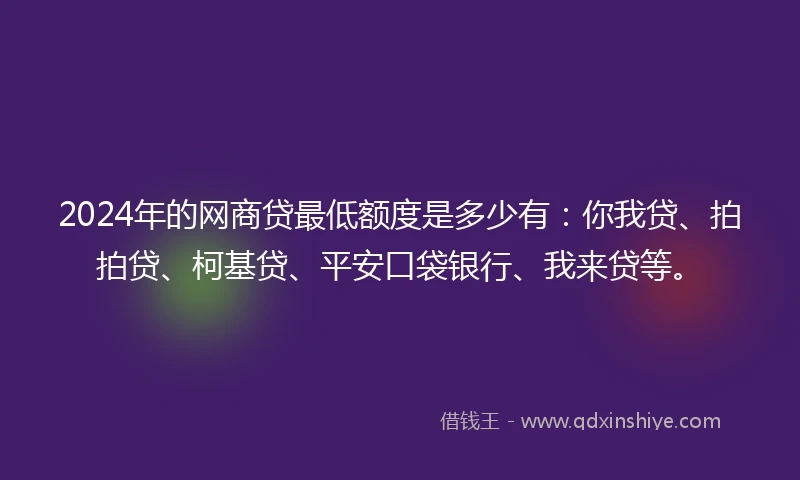 2024年的网商贷最低额度是多少有：你我贷、拍拍贷、柯基贷、平安口袋银行、我来贷等。