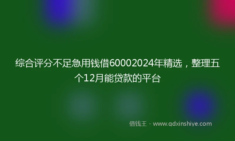 综合评分不足急用钱借60002024年精选，整理五个12月能贷款的平台