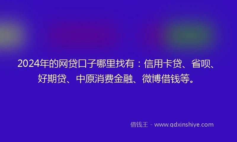 2024年的网贷口子哪里找有：信用卡贷、省呗、好期贷、中原消费金融、微博借钱等。