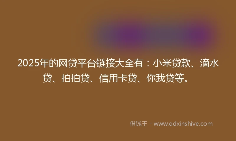 2025年的网贷平台链接大全有：小米贷款、滴水贷、拍拍贷、信用卡贷、你我贷等。