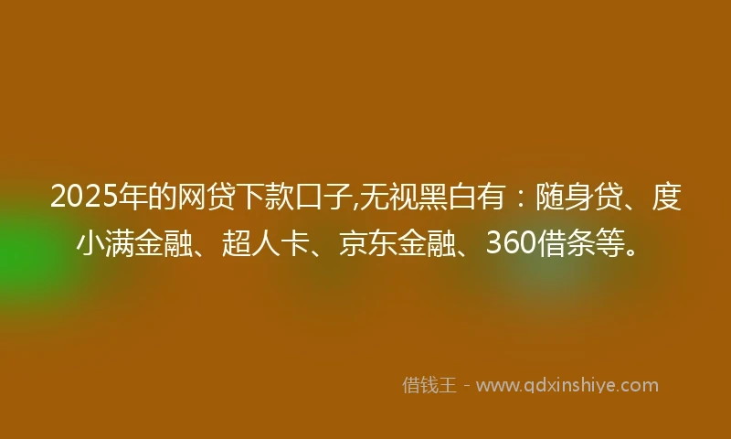 2025年的网贷下款口子,无视黑白有：随身贷、度小满金融、超人卡、京东金融、360借条等。