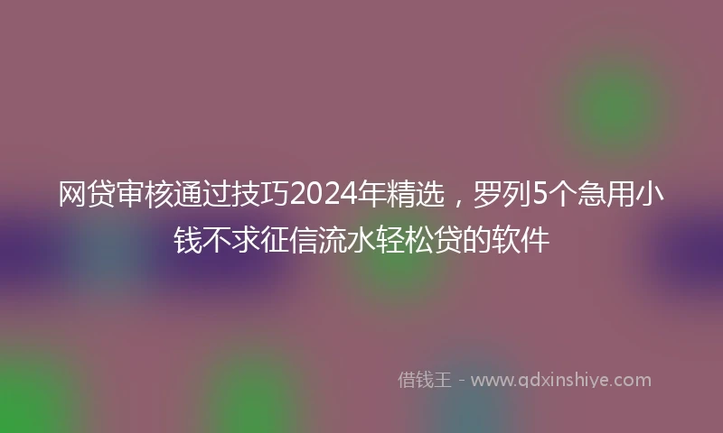 网贷审核通过技巧2024年精选，罗列5个急用小钱不求征信流水轻松贷的软件