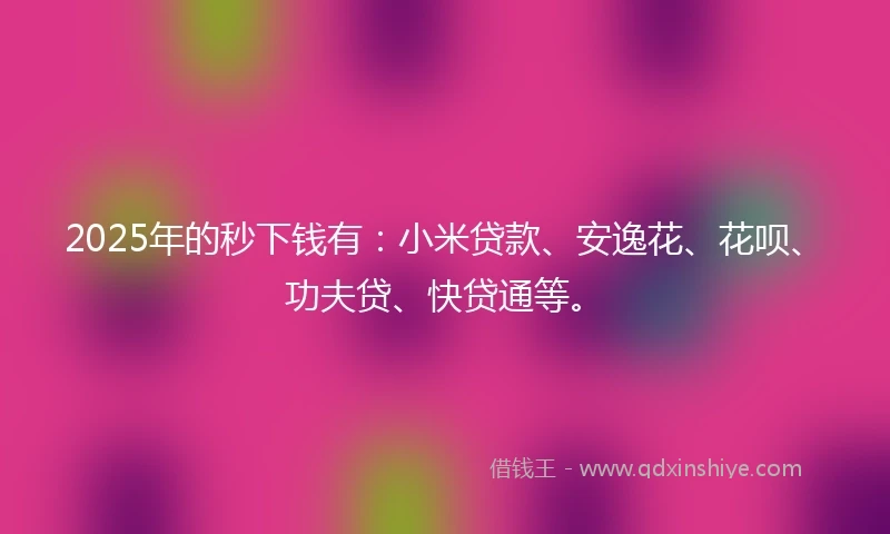 2025年的秒下钱有：小米贷款、安逸花、花呗、功夫贷、快贷通等。