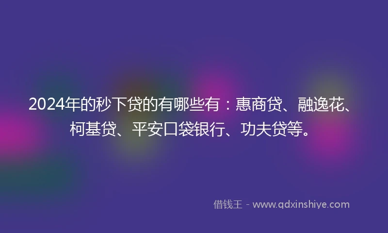 2024年的秒下贷的有哪些有：惠商贷、融逸花、柯基贷、平安口袋银行、功夫贷等。