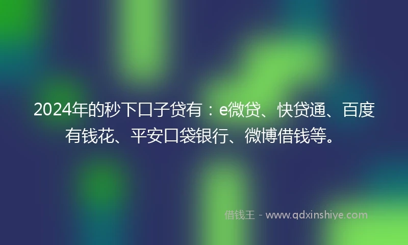 2024年的秒下口子贷有：e微贷、快贷通、百度有钱花、平安口袋银行、微博借钱等。