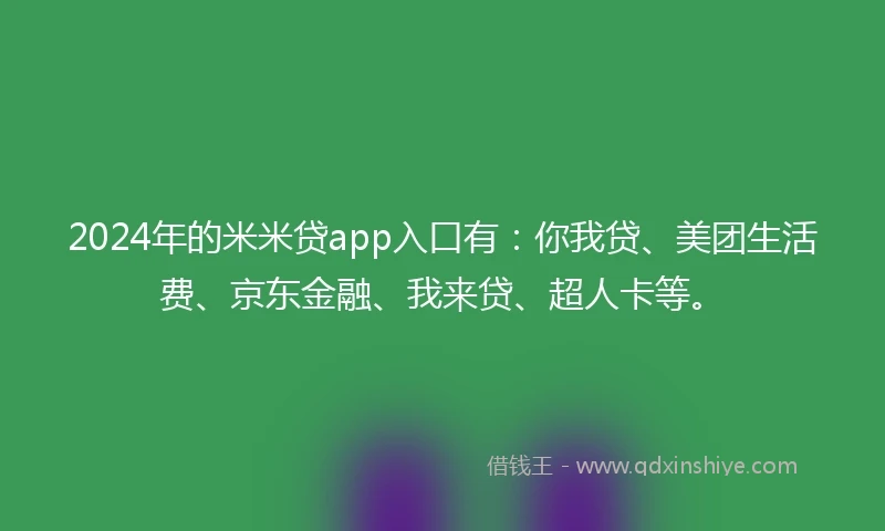 2024年的米米贷app入口有：你我贷、美团生活费、京东金融、我来贷、超人卡等。