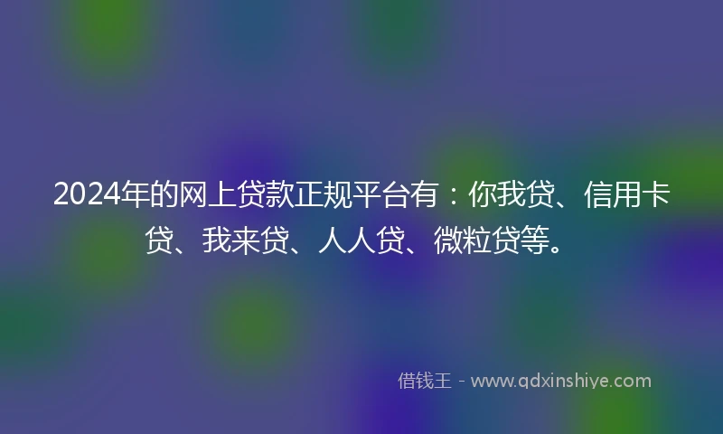 2024年的网上贷款正规平台有：你我贷、信用卡贷、我来贷、人人贷、微粒贷等。