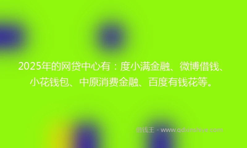 2025年的网贷中心有：度小满金融、微博借钱、小花钱包、中原消费金融、百度有钱花等。