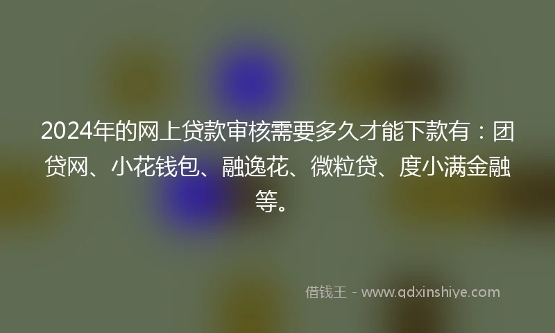 2024年的网上贷款审核需要多久才能下款有：团贷网、小花钱包、融逸花、微粒贷、度小满金融等。