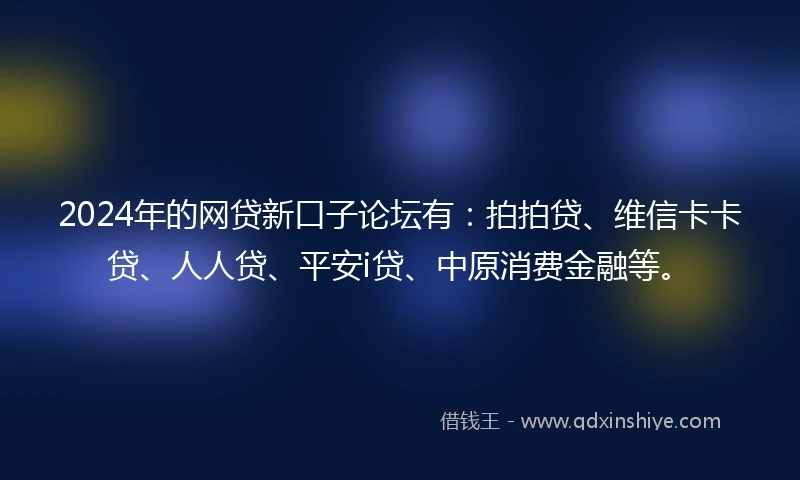 2024年的网贷新口子论坛有：拍拍贷、维信卡卡贷、人人贷、平安i贷、中原消费金融等。