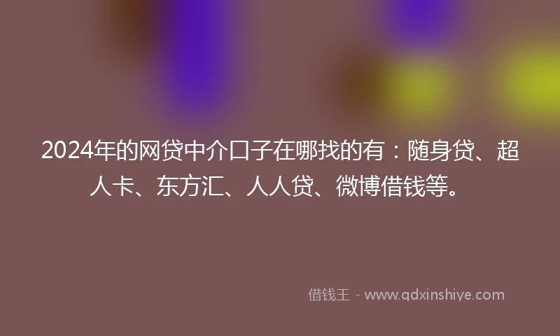 2024年的网贷中介口子在哪找的有：随身贷、超人卡、东方汇、人人贷、微博借钱等。